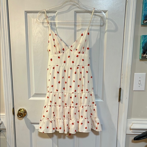 B. Smart Dresses & Skirts - B. Smart White Midi Sundress Ruffled Tiered Sleeveless strawberry dress